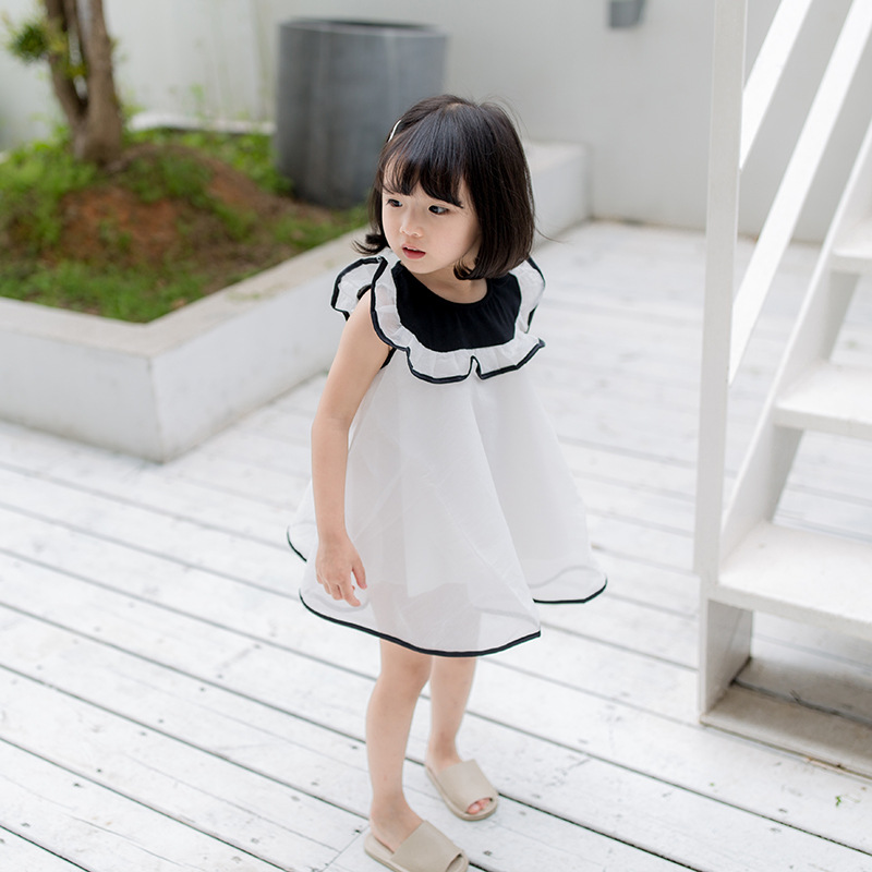 

Summer Baby girls princess dress white colour sweet girl dress ruffles collar design kids dresses for girls, As pic