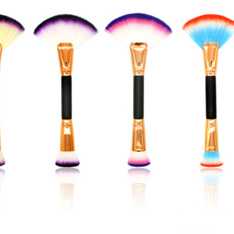 

1Pc Doubled Ended Makeup Brushes Practical Fan Brush +Flat Brush Multifunctional Cosmetics Tool For Women Facial Make Up