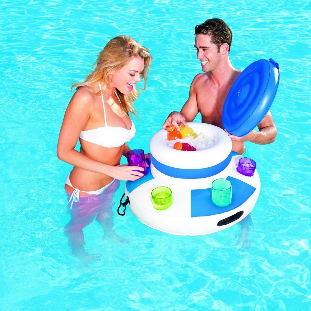 Inflatable Ice Bucket Pool Floats Adults Plastic Ice Cubes Drink Cooler Holder Swimming Accessories Pool Toys Boia Piscina-image-536240746