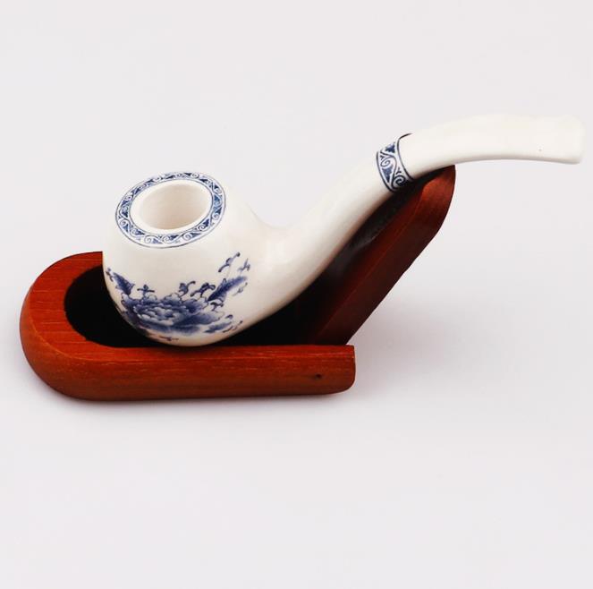 

Hot-selling 120mm peony pattern ceramic pipe hollow design quality light non-ironing hand blue-and-white porcelain pipe