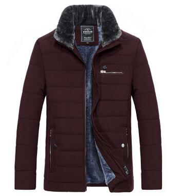 

Wholesale Winter Men's Thick Warm Cotton Fleece Lined Parka Men's Casual Fur Collar Coat Hooded M, Wine red
