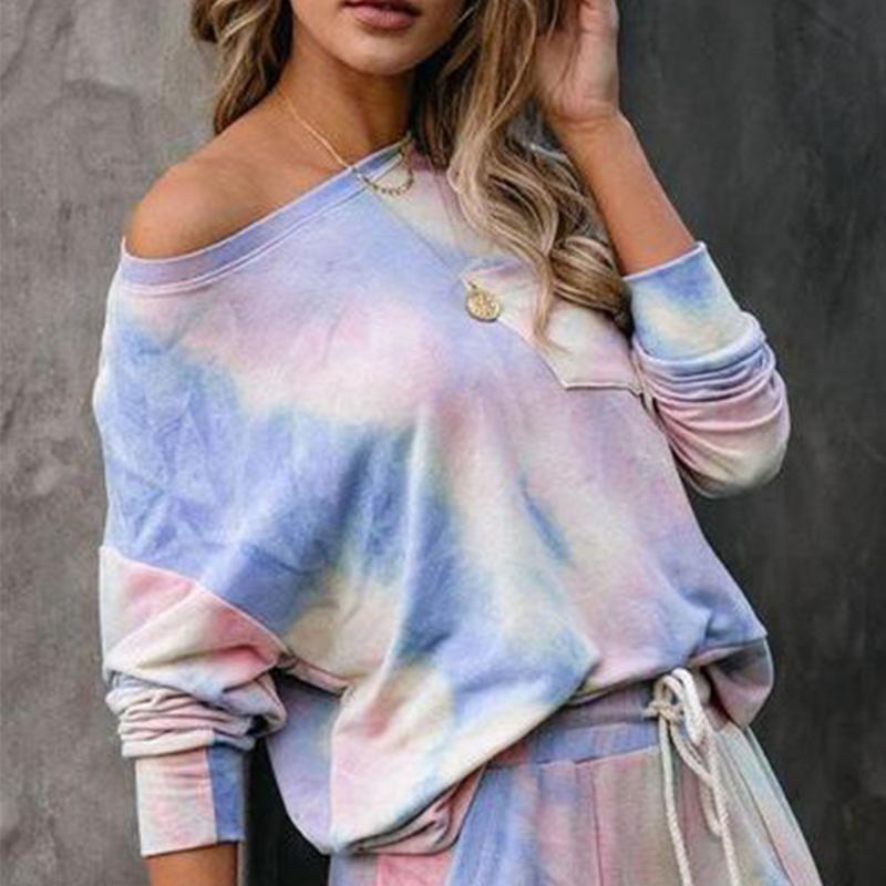 

Tie-dye 2 piece set women' suit Gym tracksuit 2020 Long Sleeve crop top yoga pants jogging sports suit Fashion womenswear, Photo color