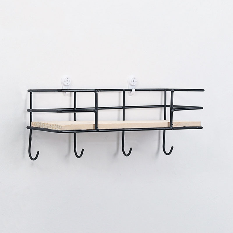 

Wall Mounted Iron Wood Basket Shelving Hook Home Decorative Storage Rack