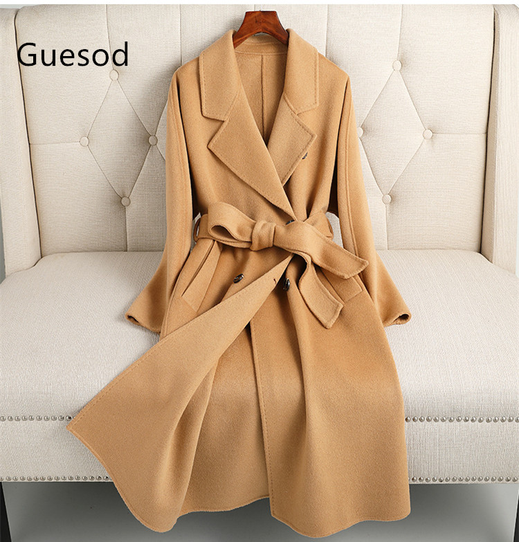

Women Woolen Outerwear High Quality Woolen Coat Female Black Long Wool Coat Double Breasted Wool Outerwear Autumn Winter New
