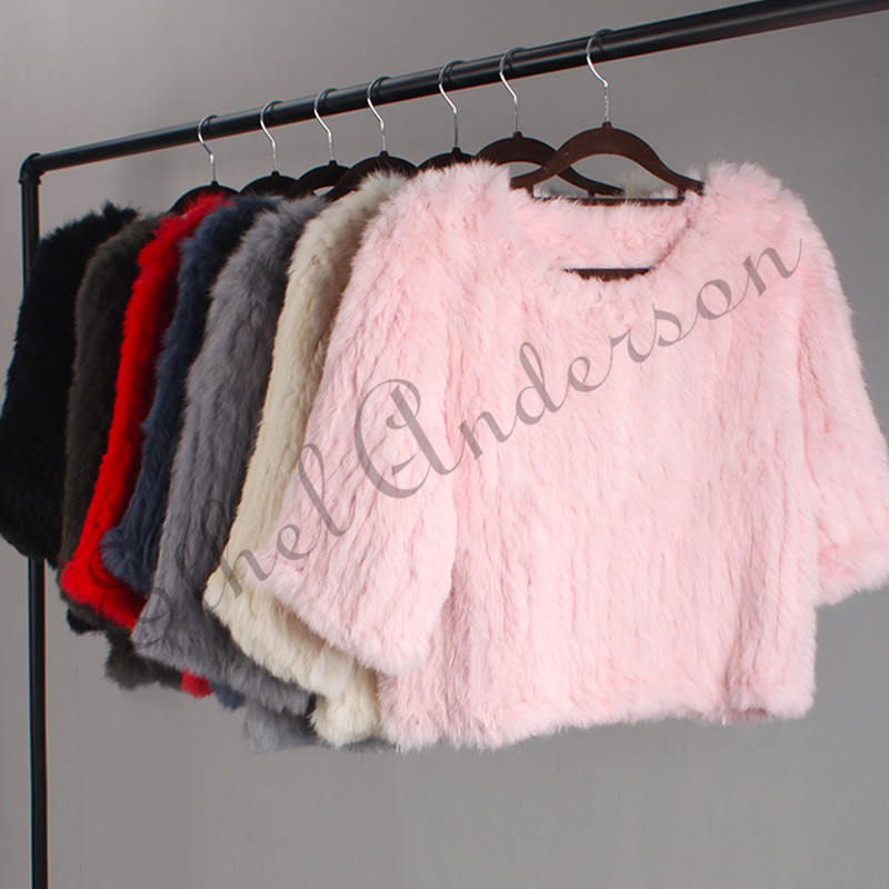 

Ethel Anderson Beauty Knitted Real Fur Coat Lady Pullover Jacket Waist Short Fur Sweater Half Sleeve Vest Top Wholesale, Black