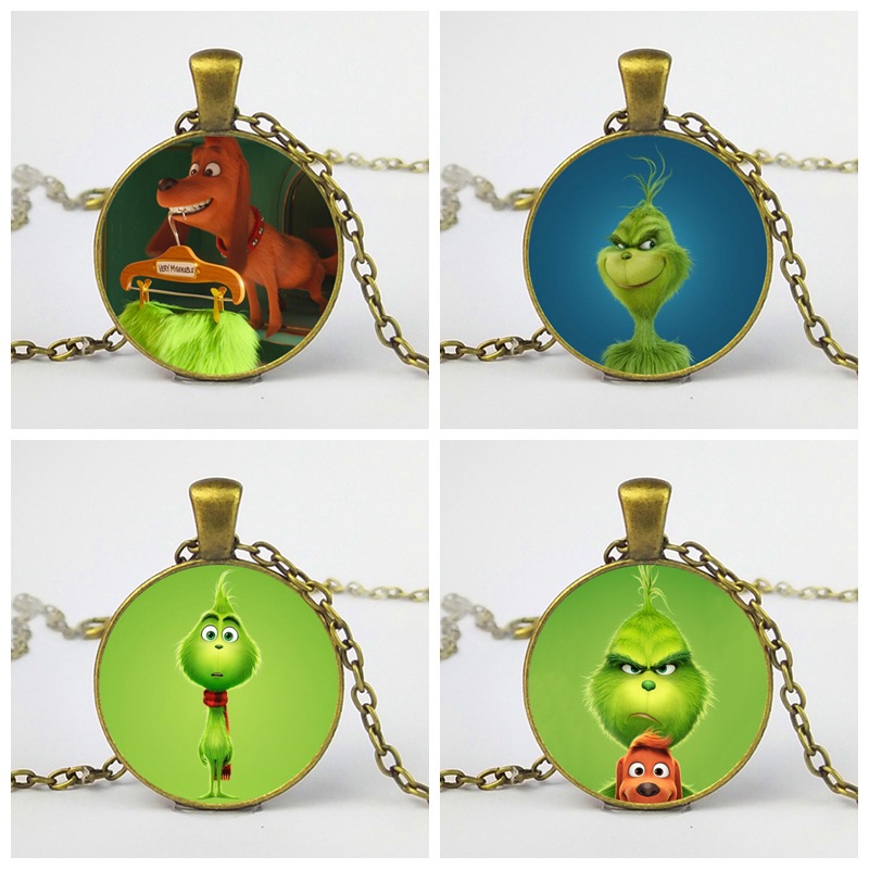 

2019 Bohemian Style Green Monster Grinch Multicolor Time Gemstone Necklace Christmas New Products Popular Hot Sale Women Men Jewelry Gift