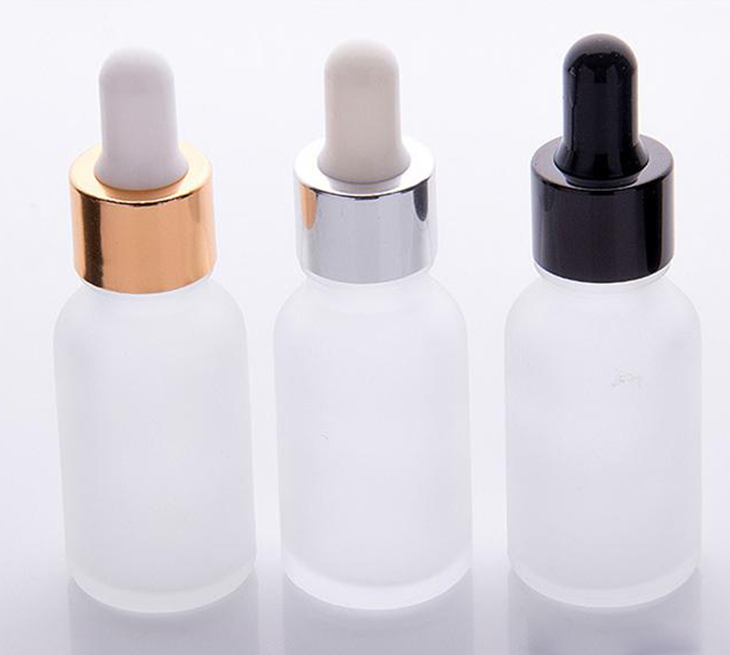 

whole sale 30ml frosted glass dropper bottle essential oil glass bottle with gold sliver black cap