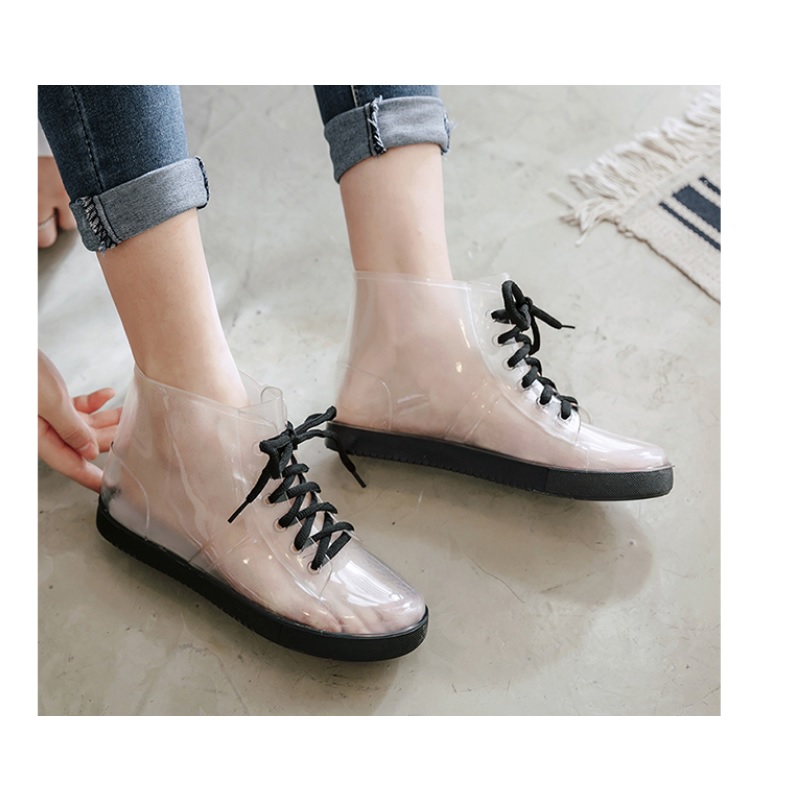 

women crystal shoes pvc rain boots waterproof outdoor walking girls clear cyrstal shoes, Black