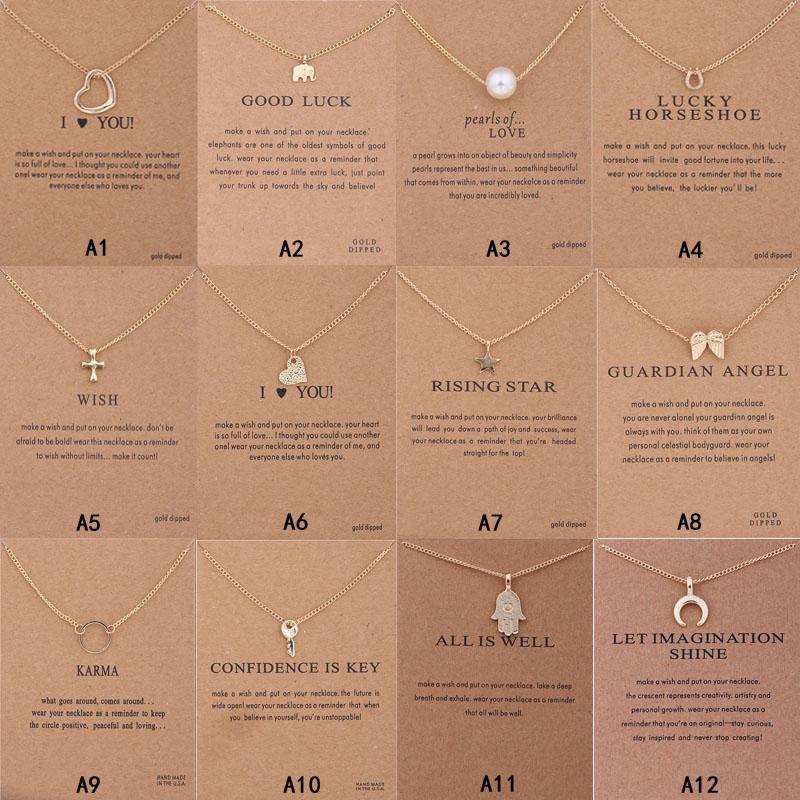 

New Arrival Dogeared Necklace With Gift card Elephant Pearl Love Wings Cross Key Zodiac sign Compass lotu Pendant For women Fashion Jewelry