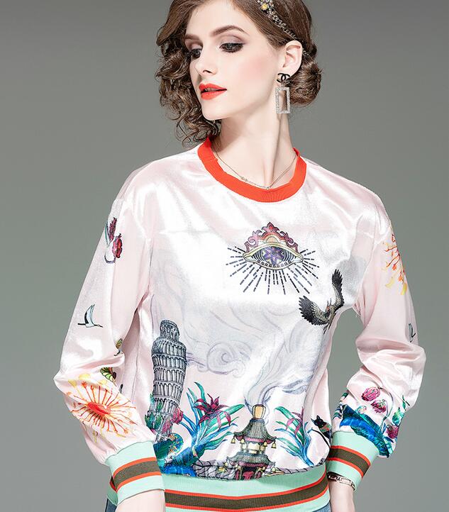 

fashion eagle Flora printed long sleeve women sweatshirts pullover pink women coats street style sweatshirts, Multi