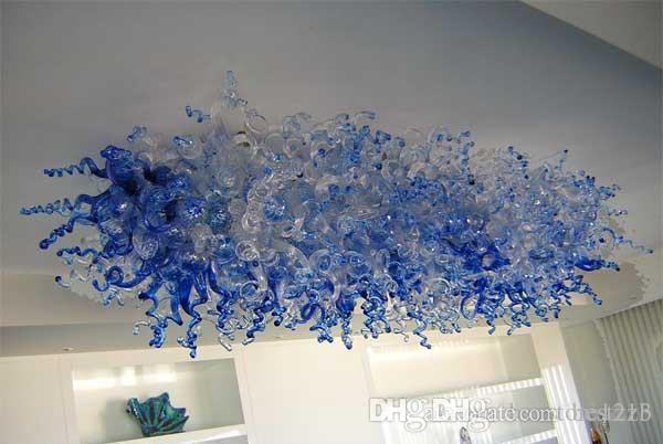 Elegant Blue Glass Ceiling Chandelier LED Flush Mount Lighting Fixtures Living Room Dining Room Art Deco Modern Chandelier with Led Bulbs-image-524894543