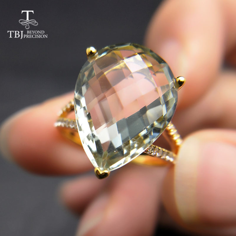 

TBJ,New big natural green amethyst Ring in 925 sterling silver yellow gold color gemstone jewelry for girls as a valentines gift CJ191210