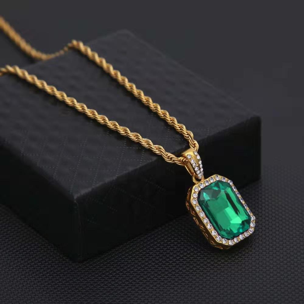 

iced out gemstone pendant necklaces for men women luxury designer hip hop colorful gem bling diamond pendant ruby green blue black necklace