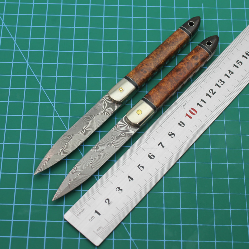 

High Quality 2019 New Tea Needle Red Shadow Wood Copper Head All-keel Damascus Tea Knife