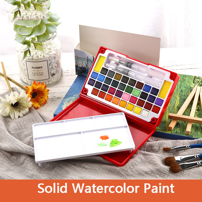 

36 Colors Solid Watercolor Paint Set High Quality Pigment with Paint Brush Painting Drawing Art Supplies