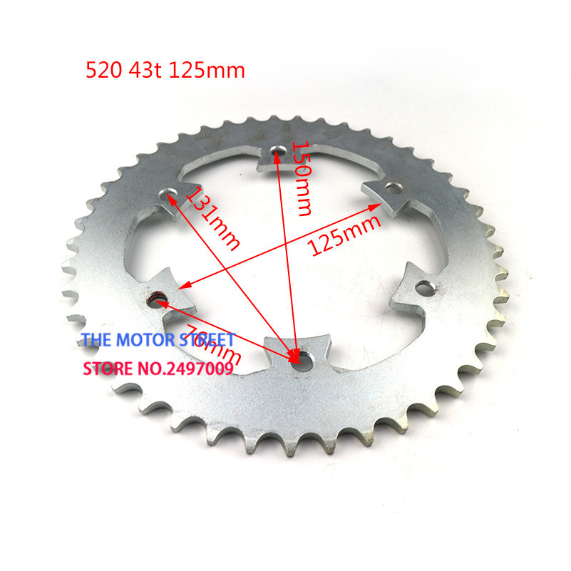 

free shipping 6 Holes 520 chain 43 tooth internal diameter125mm Rear Drive Chain Sprocket for motorcycle monkey Bike Motorcycle