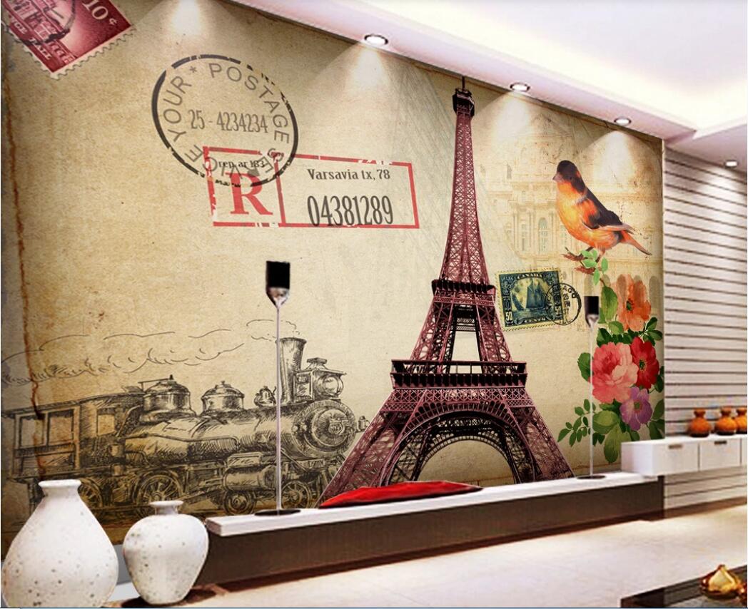 

3d room wallpaer custom photo European and American oil painting nostalgic retro Paris tower TV background wall wallpaper for walls 3d, Non-woven