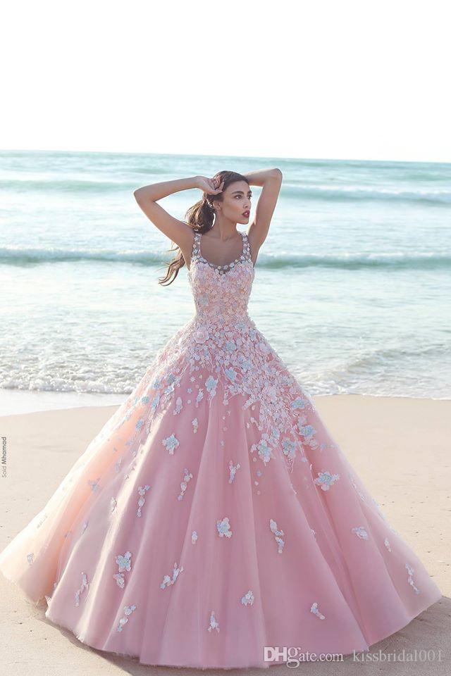 

Sweet Pink 2019 Prom Dresses Lace Applique A Line Formal Evening Gowns With Scoop Neck Zip Back Floor Length Custom Made Party Gowns, Lavender