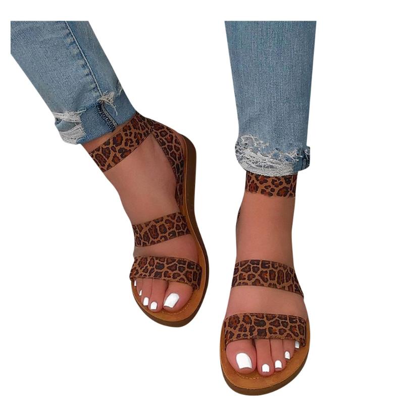 

Women Leopard Sandals Plus Size Platform Open Toe Slip On Flats Shoes Casual Indoor&outdoor Women's Beach Shoes Large Footwear, Green