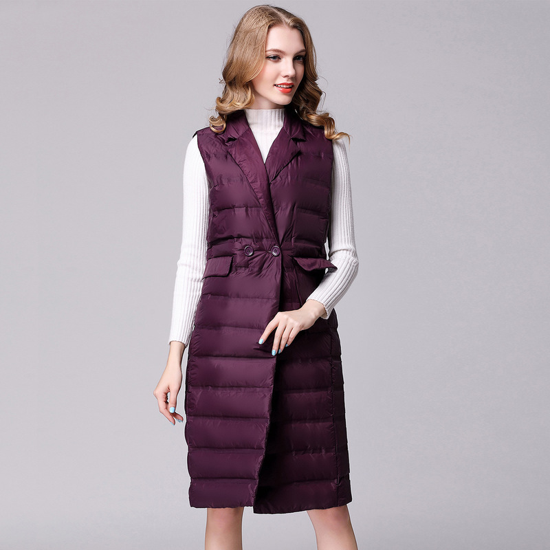 

Long Ultra Light Down Jacket Women Autumn Winter Coat Vest Sleeveless Puffer Down Jackets for Women K-6063 KJ2677, Black