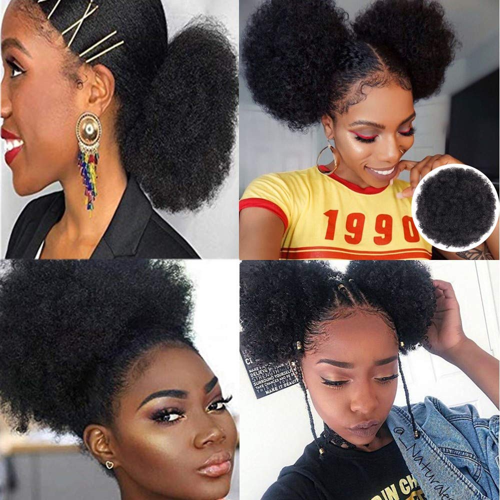 Puff Wig Red Black Rainbow Afro Pigtail Kinky Curly Drawstring Ponytail Clown
