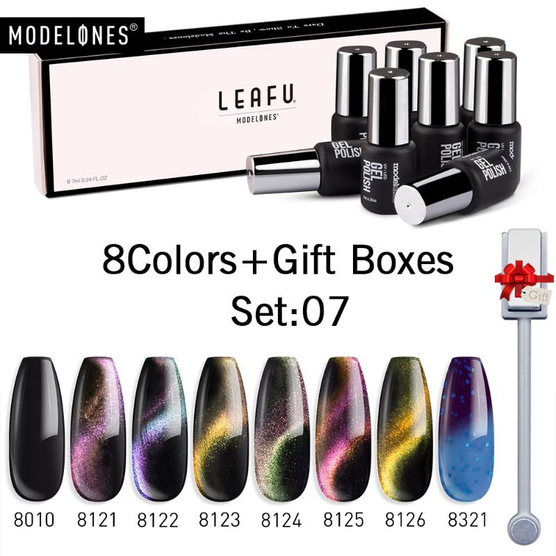 

Modelones 8Pcs/Lot Cat Eyes Gel Polish Nail Art Varnish Set With Box Packing Semi Permanent Glitter Hybrid Nail Gel Varnish Kits, Set 2