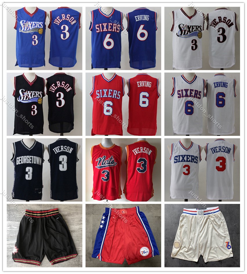 

2020 Mens Throwback Jersey Allen 3 Iverson Julius Philadelphia 6 Erving Basketball Jersey Basketball Shorts 76ers Blue White, Black;red