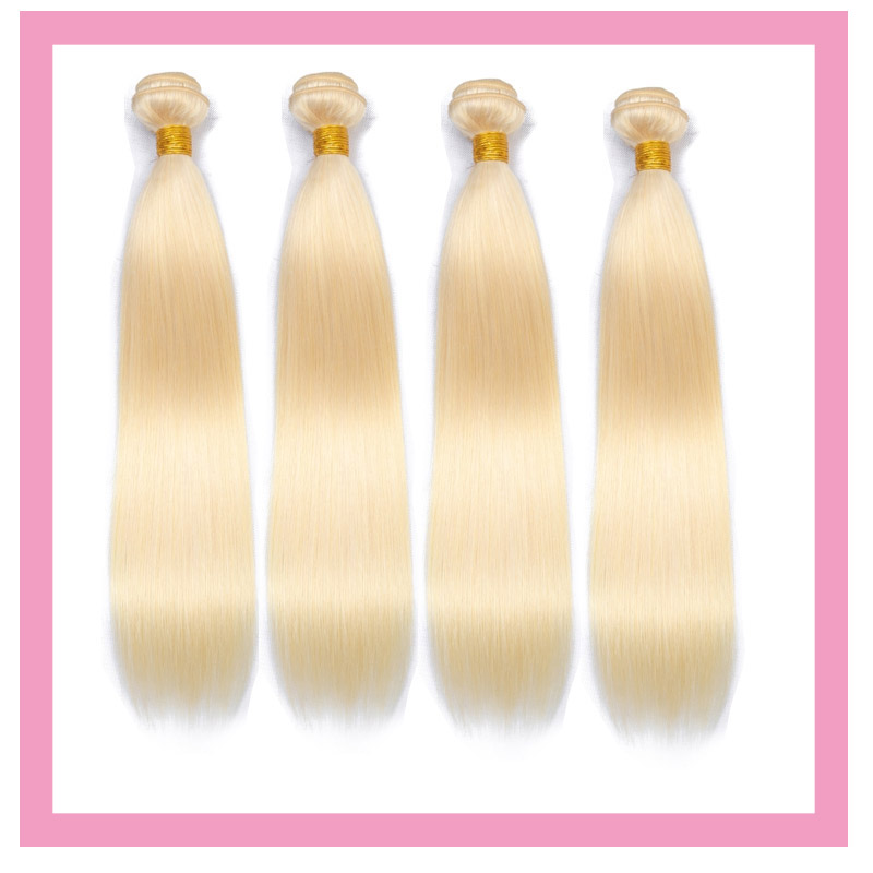 

Brazilian Virgin Hair 4 Bundles 613# Blonde Silky Straight Four Bundles 100% Human Hair Extensions Double Wefts Blonde Color, Blonde 613#