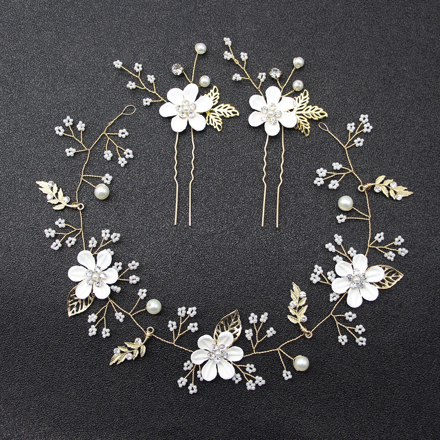 

Colour Flower Powder Blue White Purple Soft Chain Hair Band Hair Hairpin Group Combine Suit Bride Hair Decorate