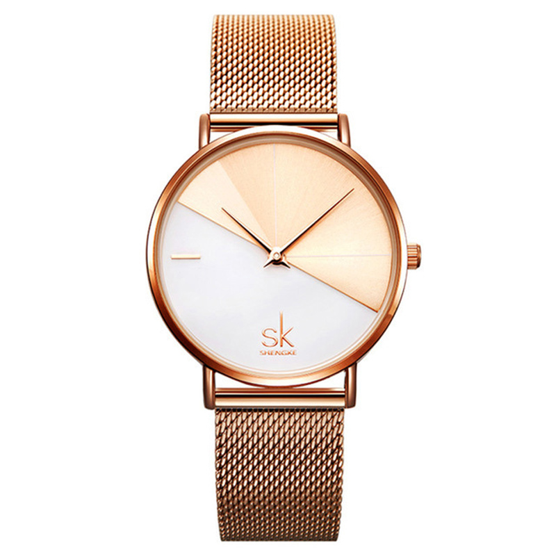 SHENGKE Haute Qualité Mouvement À Quartz Montres Bracelet En Cuir Robe Wrsitwatch Or Bracelet Robe Wrsitwatch Cadran Ultra Mince