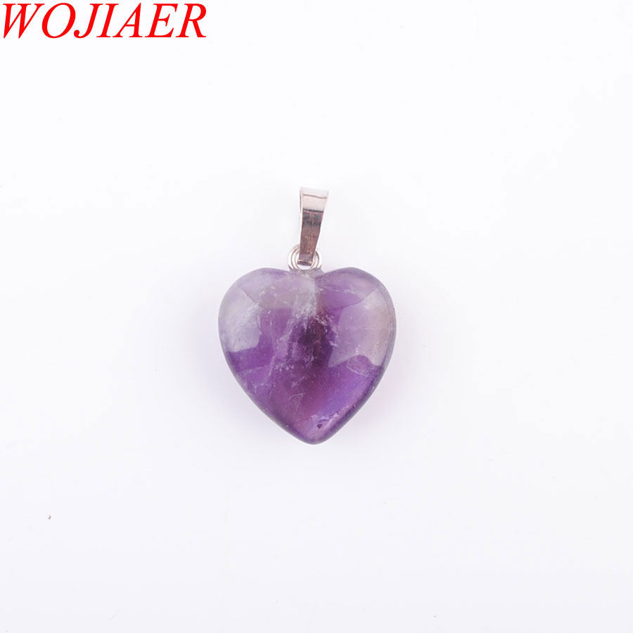 

WOJIAER Natural Amethyst Gem Stone Bead Heart Pendant Necklace Silver Plated Reiki Chakra 18Inches DN3437
