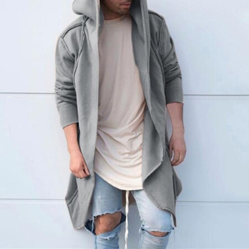 

ZOGAA Winter Wool Long Jacket Men' High-quality Hooded Sweater Coat Casual Loose Outwear Male Long Cotton Solid Trench Overcoat, Black
