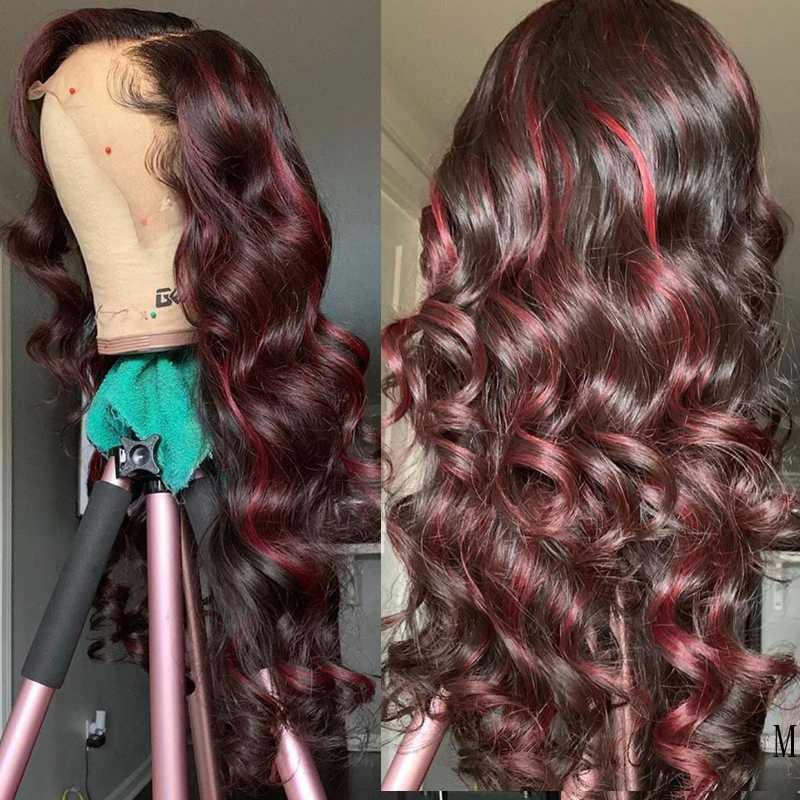 

Colored Highlight 1b99j Loose Deep Wave Wig Long Ombre Bunrgundy 13*6 Deep Part Lace Front Wig Glueless Remy Human Hair Closure, T1b/burgundy
