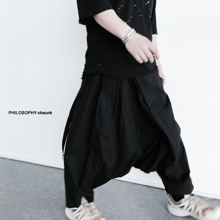 

Customized 27-46 NEW male Original fashion leisure wrinkle three-dimensional cutting big crotch loose Harun pants, Black