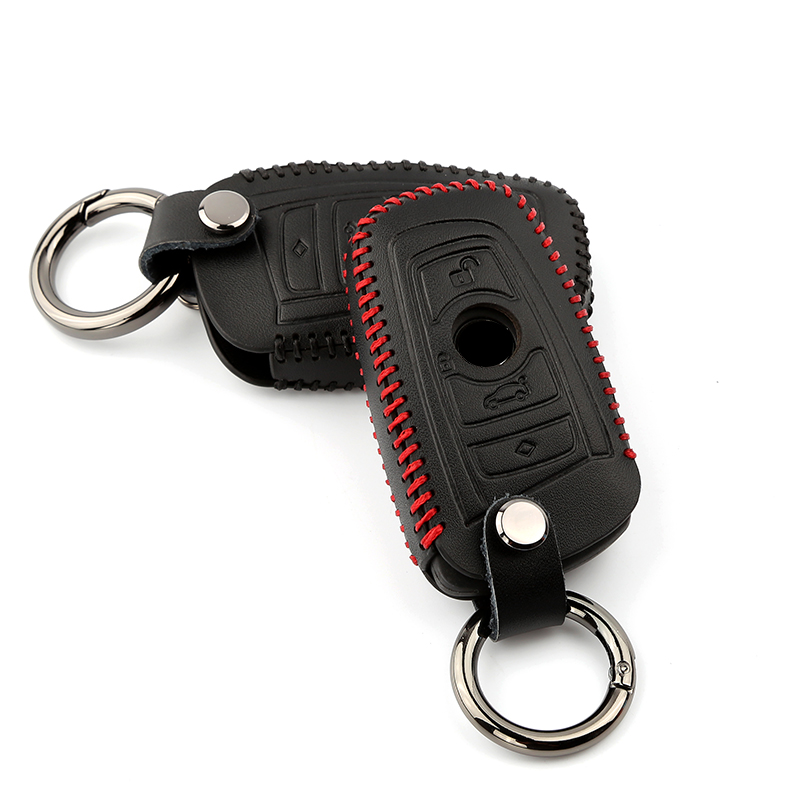 In pelle da uomo e da donna auto portachiavi custodia borsa chiave catena di 2 pulsanti accessori rosso