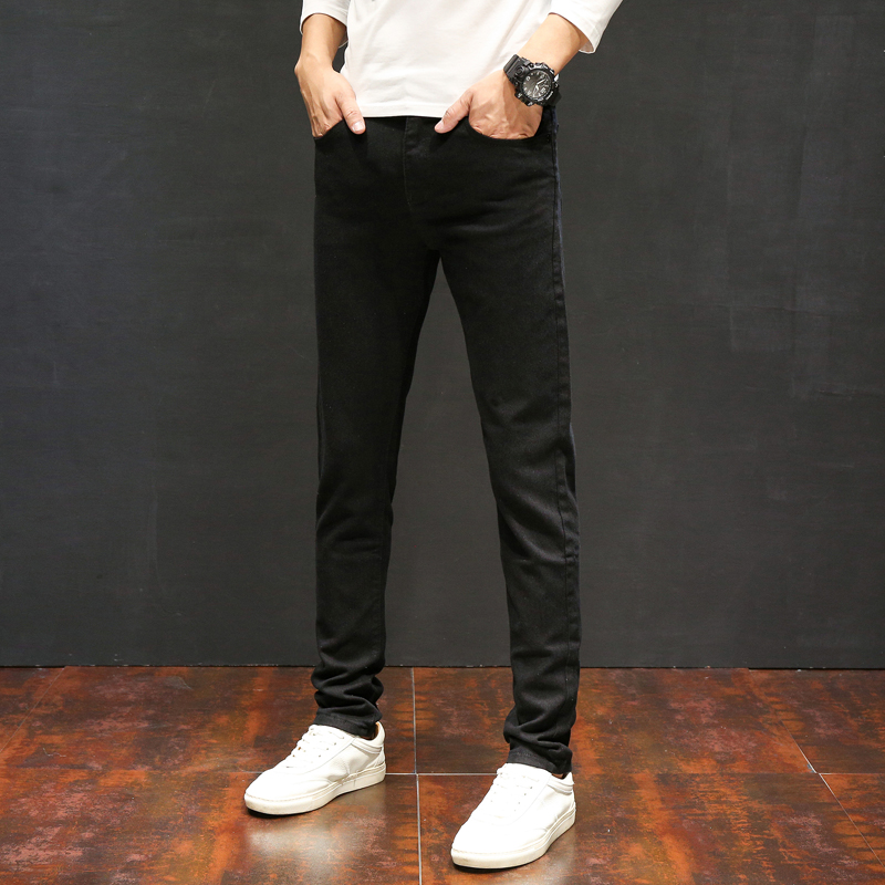 

Streetwear Hip Hop Elastic Jeans For Men Denim Trousers Jeans Casual Pants Autumn Sweatpants Male Solid Slim Designer Straight, Black