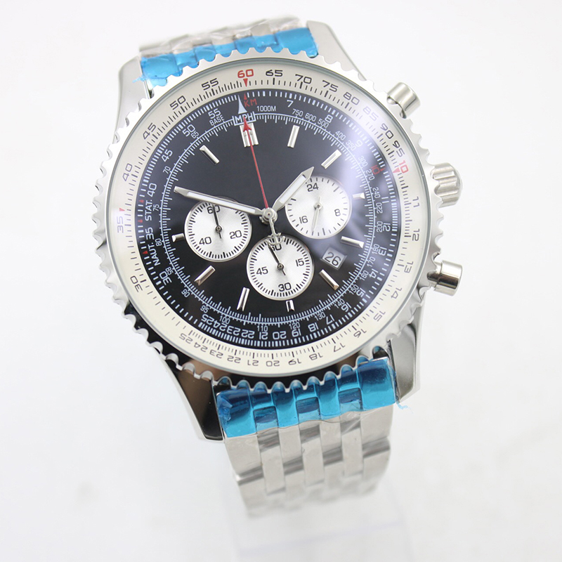 

Two Color Quartz OS Movement 1884 Navitimer Chronograph Watch Men Sapphire Crystal Black Dial Stainless Band male Watch Montre Homme, Blue