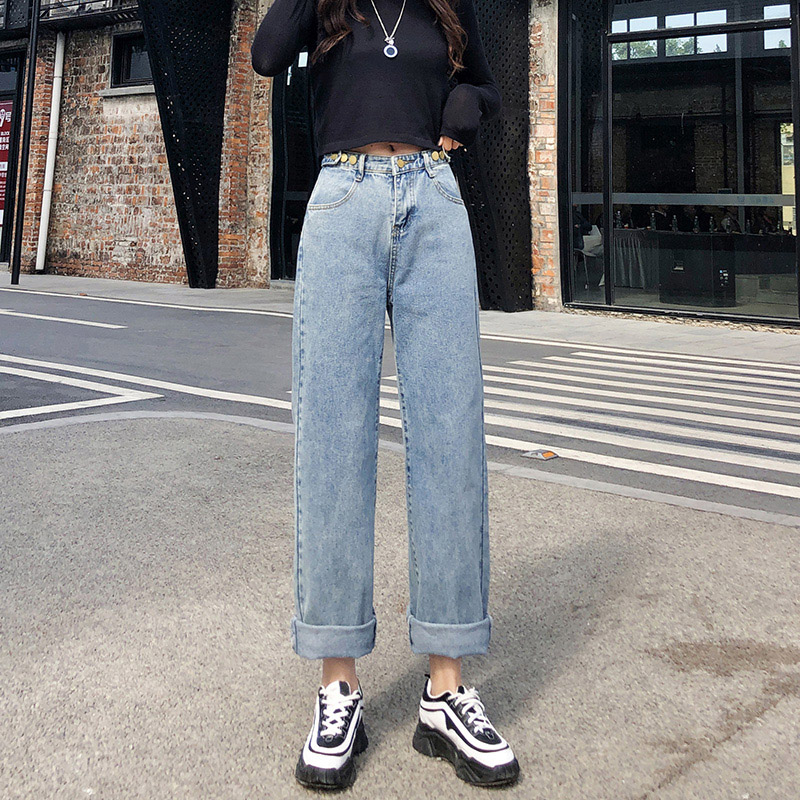 

Jeans Women Leisure Loose High Waist Retro Wide Leg Womens Jean Korean Style All-match Simple Full-length Trendy Chic Zipper