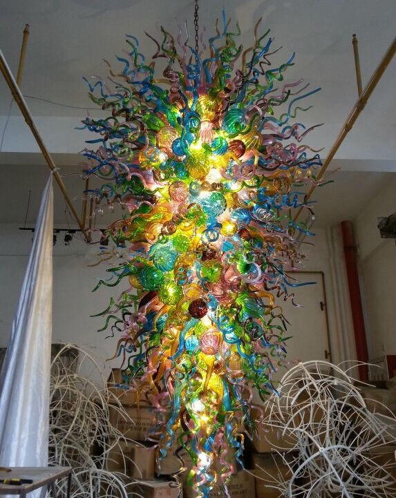

Lamps Large Home Lobby Crystal Chandeliers LED Lights Source Hanging Chain Pendant Light Art Deco Stained Color Glass Artistic Chandelier Lighting
