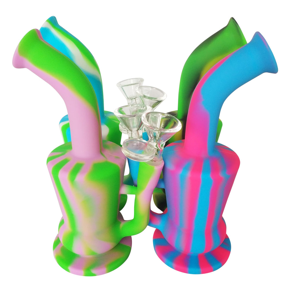 

Silicone Glass Bong With 14mm Male Flower Bowl 7 Inch Portable Unbreakable Smoking Dab Rig For Wax Oil Dabbing Concentrate Dry Herb Tobacco