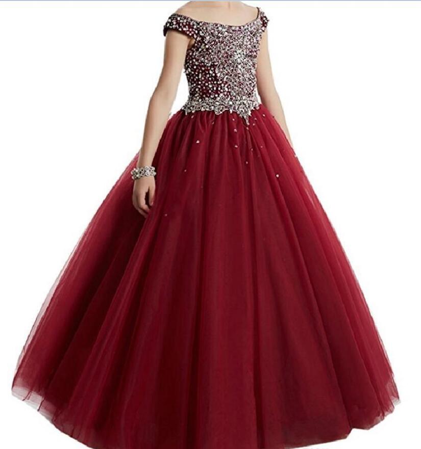

Burgundy Girls Pageant Dresses For Little Girls Blue Gowns Toddler Turquoise Kids Ball Gown Glitz Flower Girl Dress Weddings Beaded, Ivory