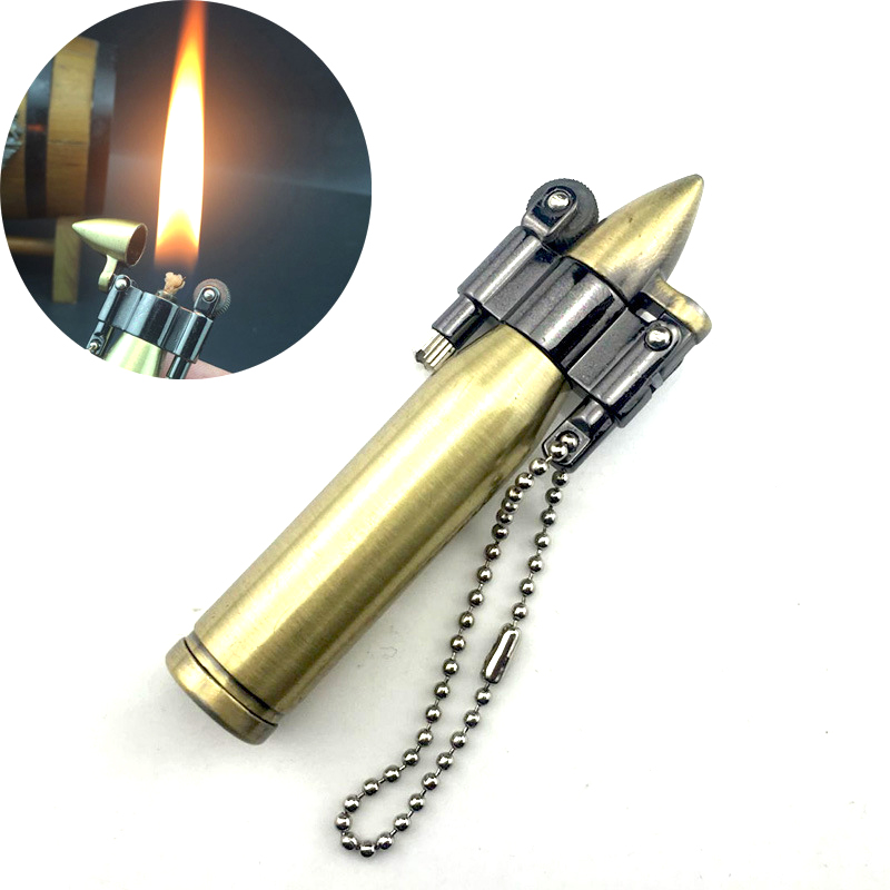 

Retro Mini Bullet Lighters Fire Metal Gasoline Cigar-lighter Keychain Pendant Flame Kerosene Oil Lighter Men Gadget
