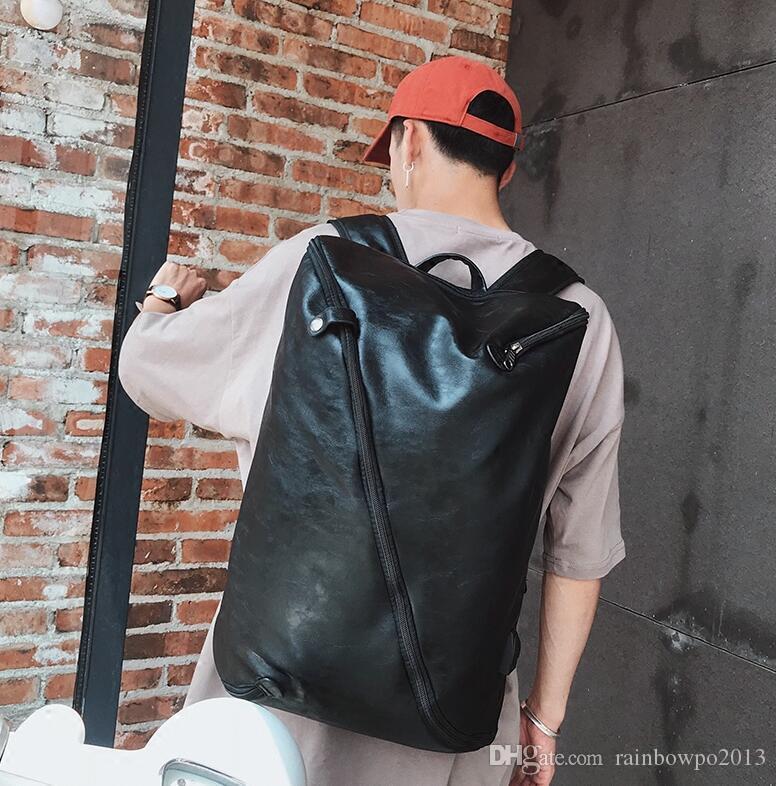 

Factory wholesale men bag Korean leather double shoulder knapsack outdoor leisure travel backpack academy wind brief Backpacks, Black
