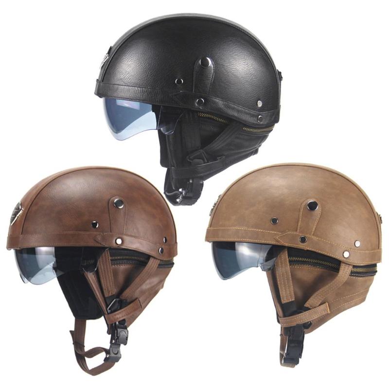 

Motorcycle Helmet Retro Personality Helmet Half-helmet Summer Pedal Motorcycle Cruiser Leather Four Seasons Men And Wome, Brown