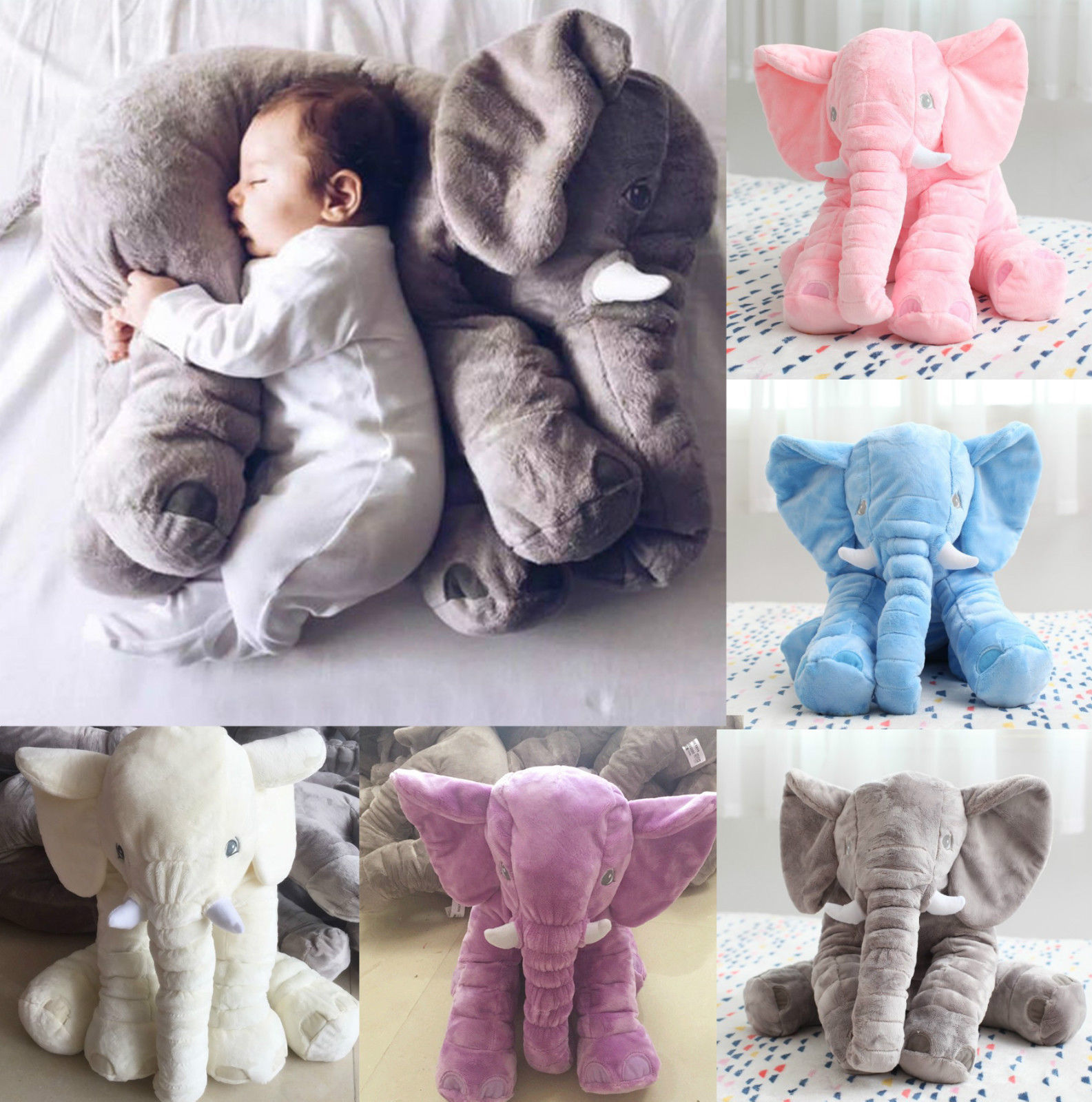 

Cute Baby Child Soft Elephant Cushion Plush Toys Stuffed Lumbar Pillow Long Nose Sleeping Elephant Doll, Customize