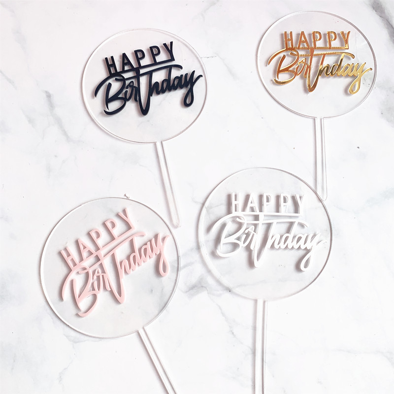 

New Happy Birthday Acrylic Cake Topper Gold Circle Double Layer Cupcake Topper For Birthday Party Cake Decorations Baby Shower