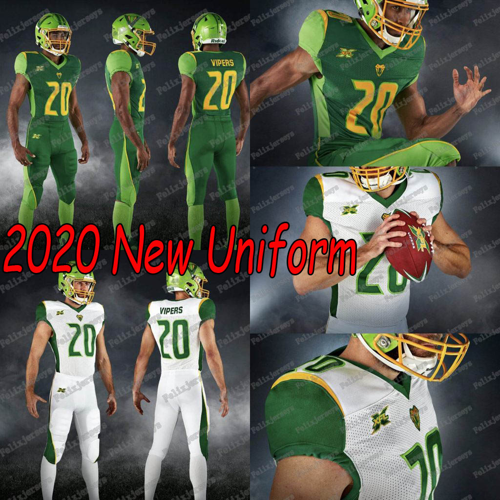 

2020 Vipers XFL Football Jersey Taylor Cornelius Aaron Murray De'Veon Smith Jacques Patrick D.J. May Tarean Folston Jerseys, White women size s-xxl