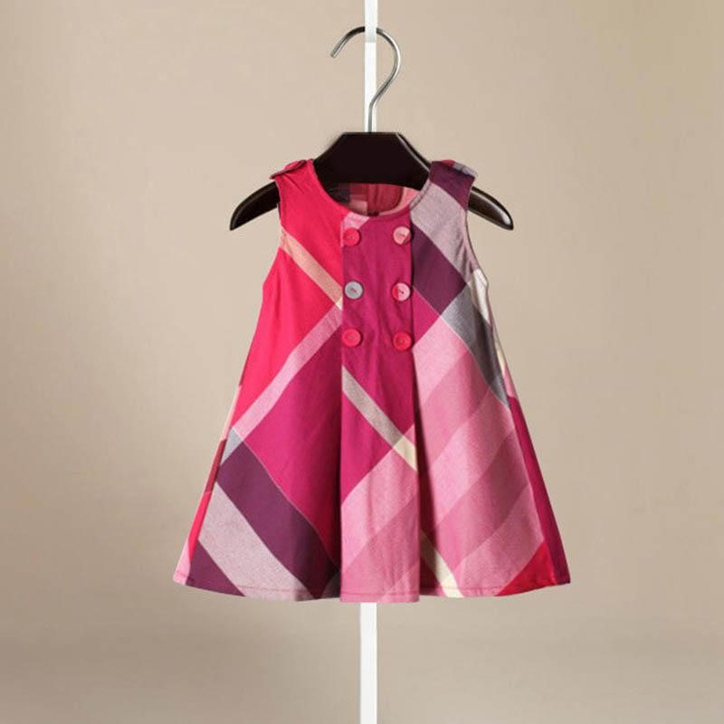 

New Arrival Summer Girls Sleeveless princess Dress Hot Sale 5 Colors Cotton Baby Kids Big Plaid Dresses beach, Ano.1