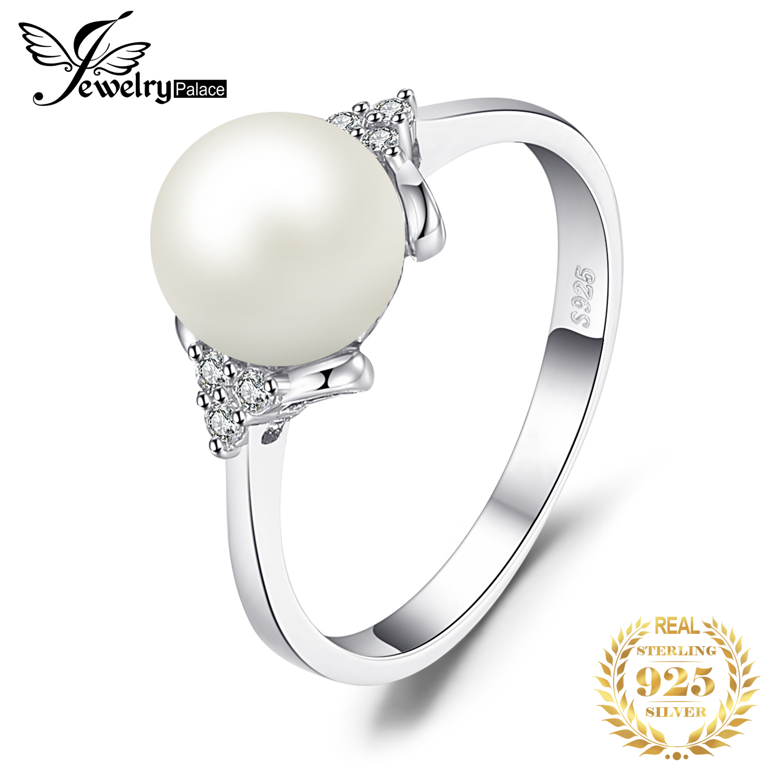 

JewPalace 8mm Freshwater Cultured Pearl Ring 925 Sterling Silver Rings for Women Engagement Ring Silver 925 Gemstones Jewelry CJ191230