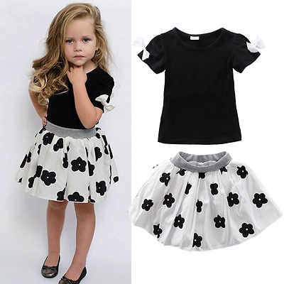 Summer arrival Kids Baby Girls Clothing Set Toddler short sleeve Shirt+Dress 2pcs Clothes lovely Outfits Set Girls Summer 1-6 y-image-470866520